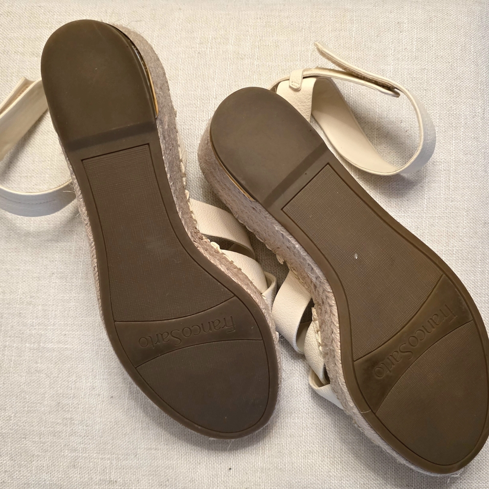 Franco Sarto Neutral Cream Espadrille Wedge Sandals with Ankle Wrap - Picture 2 of 2